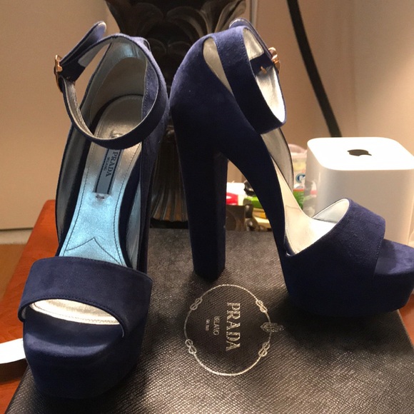 Prada-Calzature-Donna-Navy-Platform-Suede Sz 37 - Picture 3 of 6